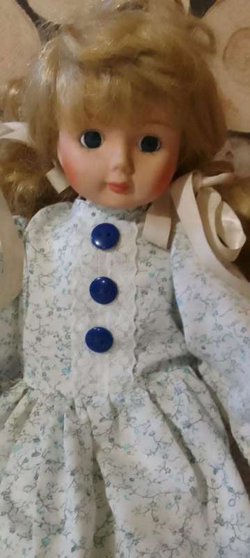 Porcelain Doll - Little Miss - 37 cm long - with Wooden Stand