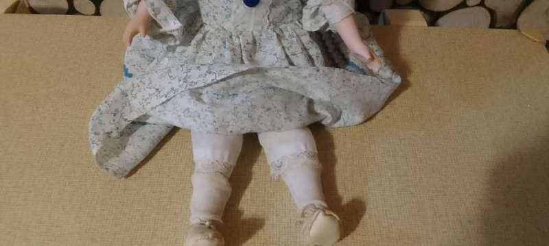 Porcelain Doll - Little Miss - 37 cm long - with Wooden Stand