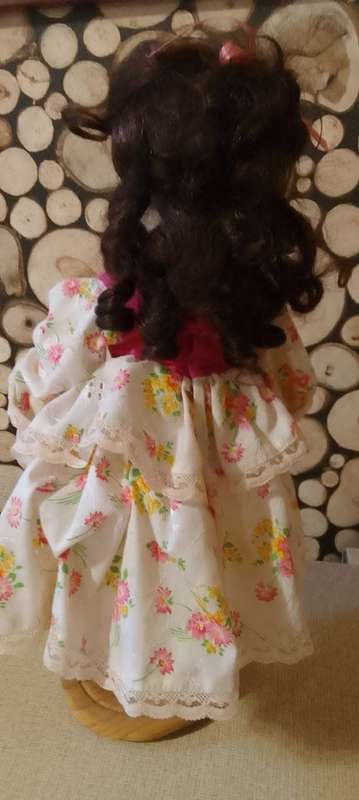 PORCELAIN DOLL - pretty pink vintage- 40 cm long - ON STAND