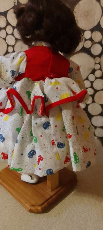 PORCELAIN DOLL - vintage small size- 40 cm long - ON STAND