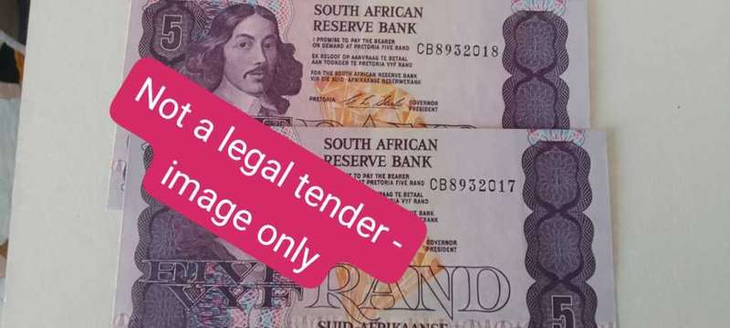 FIVE RAND NOTE - CL STALS- 1990'S (2-NOTES) - CRISPY CLEAN