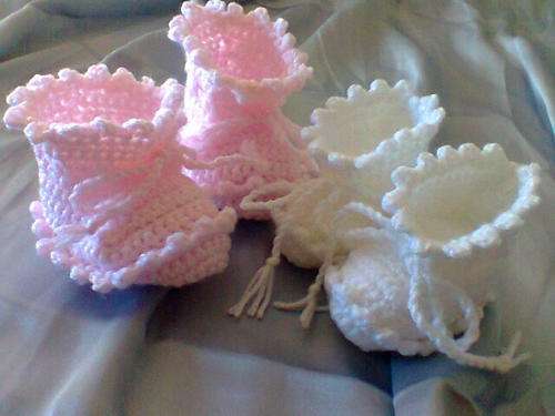 pink & white picot edge booties
