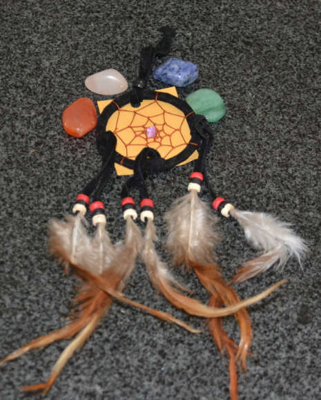 Dream catcher - triple feathers - black (6cm) with Sodalite, Aventurine, Rose Quartz and Carnelian
