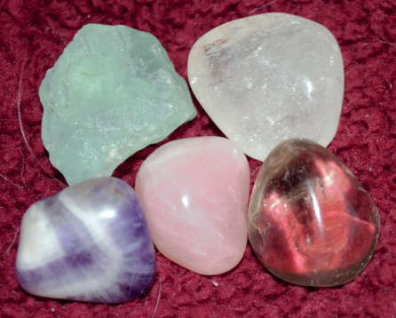 Large Crystals for a Positive Attitude Amethyst, Smokey Quartz, Fluorite, Clear Quartz& Rose Quartz