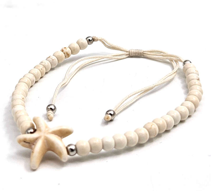 Pirus bead bracelet with starfish - Cream