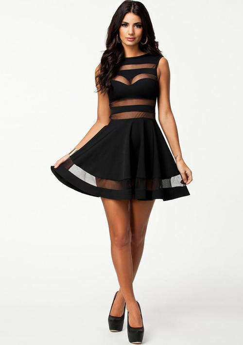 Mesh Insert Skater Dress  MEDIUM