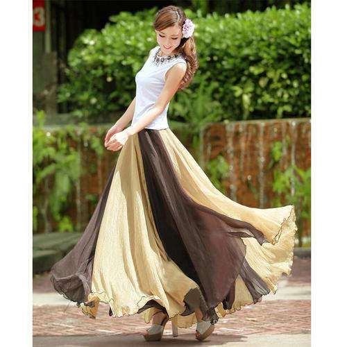 Contrast Color Chiffon Long Fairy Skirt/ dress   "one size"