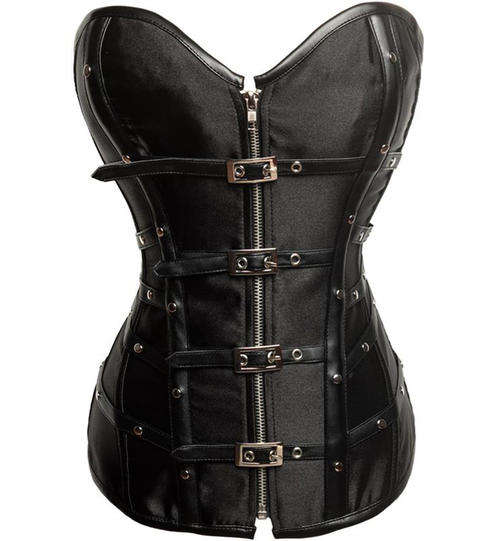 Faux leather and satin Buckle up zipper Corset   S,M,L,XL,2XL,3XL,4XL,5XL,6XL