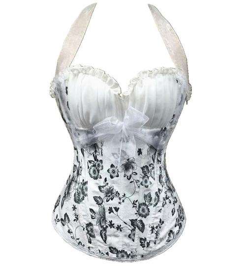 White Brocade  Sweetheart Halter Neck Overbust Corset S,M,L,XL,2XL