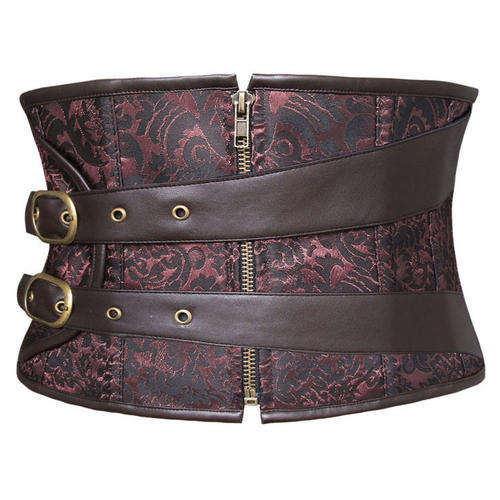 Brown Brocade Steel Boned Zipper Waist Cincher Underbust Corset   S,M,L,XL,2XL