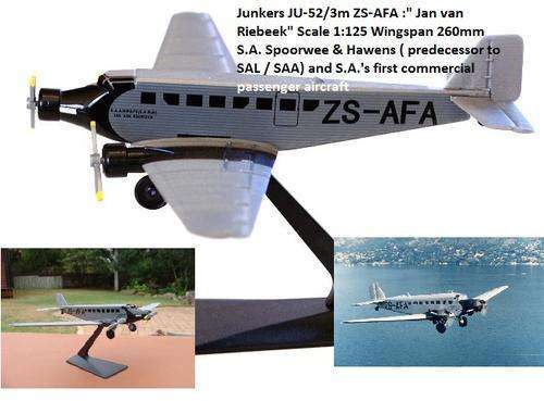 SAA Model Plane : Junkers Ju " Jan Van Riebeeck"