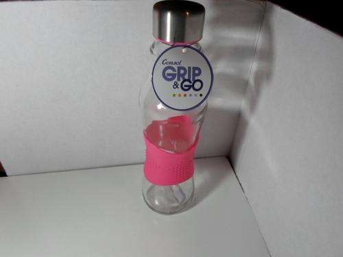 2x Consol : Grip and Go Glass Water Bottles (Orange and Pink)