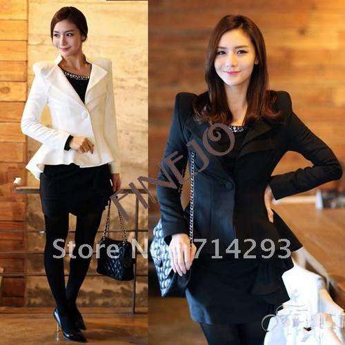 Womens Stylish Suit Blazer Swallow Tail Power Shoulder Coat Jacket White Black S M L free shipping