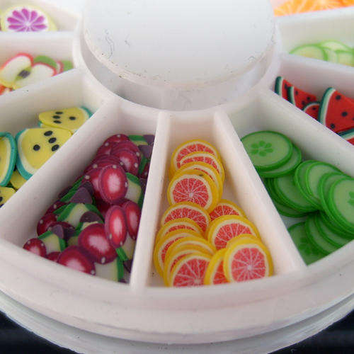 FREE SHIPPING 120 pcs 3D Nail Art Tips Glitters FIMO Slice Rhinestones Beads Wheel