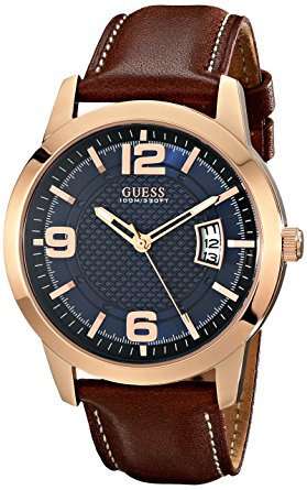 Guess Mens Watch | Rose Gold & Brown Leather