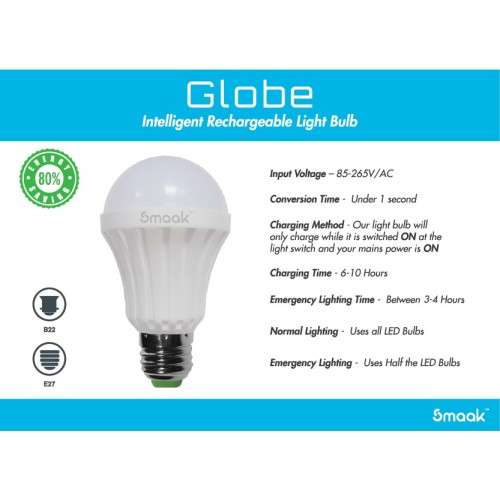 3 x SMAAK E27 Screw LED Rechargeable Light Bullb - Never get left in the Dark