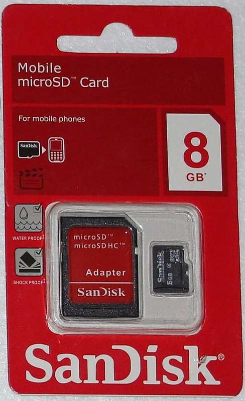 8GB MICRO SDHC Memory Card with SD adapter - SANDISK