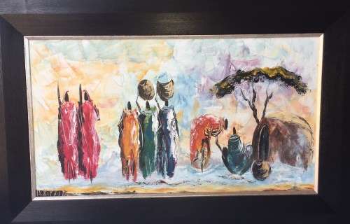 Masai Oil Painting, Framed