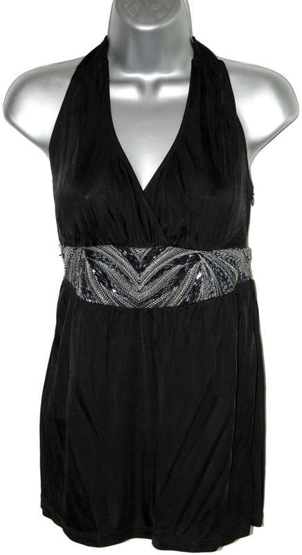 NEXT black beaded halterneck top size 10-12