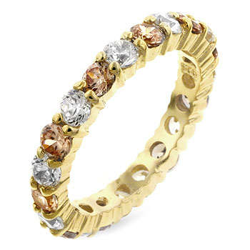 925 Sterling Silver and Hamilton Gold Simulated Citrine and Diamond Eternity Wedding Band Size 6-10