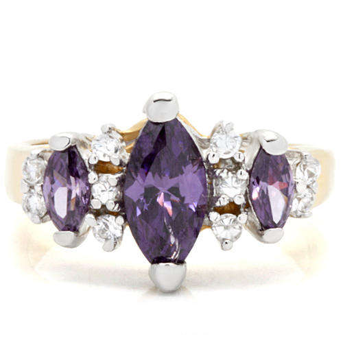 Gold Plated 1.25ct CZ Amethyst and Clear Ring Size 7-10
