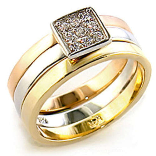 Three- tone CZ Wedding Set Size - 8, 9