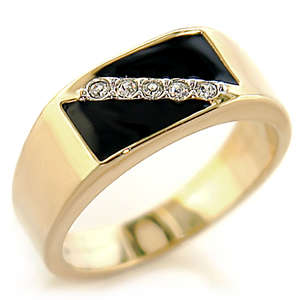 Gold Plated Austrian Crystal/ Black Epoxy Ring Sizes 9, 10, 12