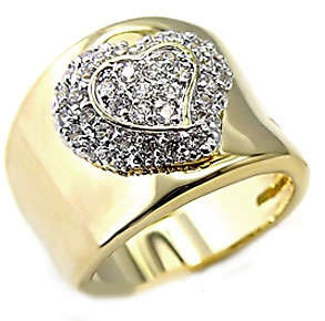Heart Shaped Gold Plated Dress Ring with Cubic Zirconias- Size 10
