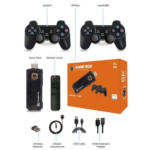 8K HD Video Game Console & Android TV BOX 3D PSP Game Stick Dual System + Wireless Controllers