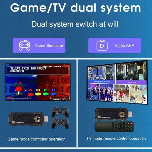 8K HD Video Game Console & Android TV BOX 3D PSP Game Stick Dual System + Wireless Controllers