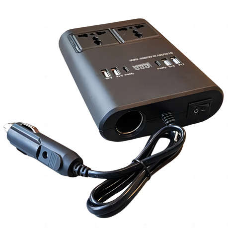 150W LED Display 4 USB Ports & 2 Type-C Ports Car Power Inverter DC12V/24V to AC220V/150W