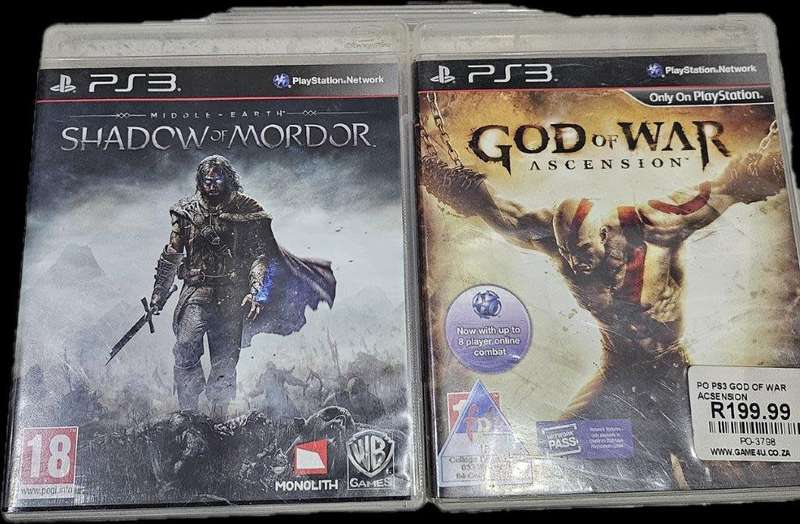 PS3 2 GAMES FOR ONE BID SHADOW OF MORDOR/GOD OF WAR ASCENSION