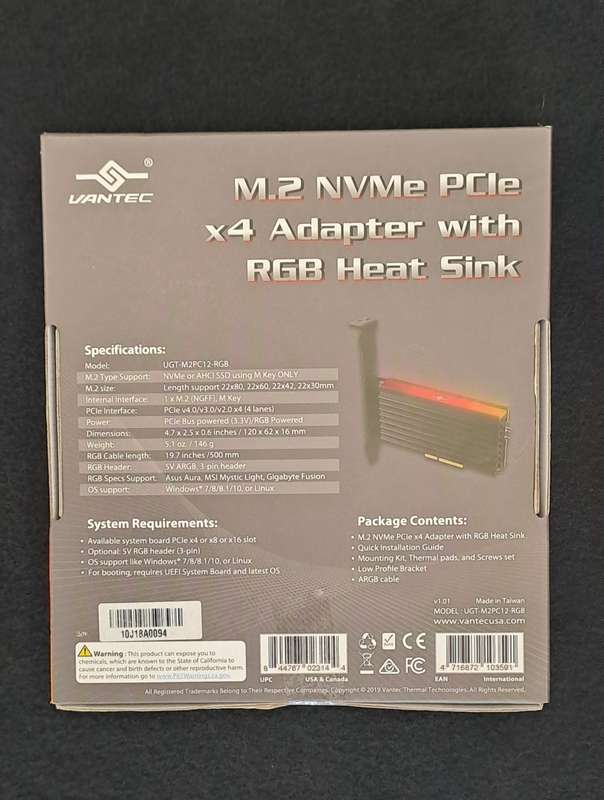 Vantech M.2 NVMe PCIe X4 Adaptor