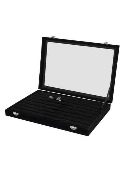 High End Black Velvet Ring Display Case with Lid