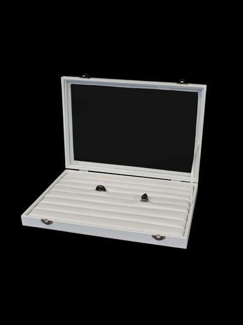 High End White Imitation Leather Ring Display Case with Lid