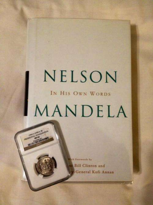 ***NELSON MANDELA IN HIS OWN WORDS #AUTOGRAPHED#COA + FREE 2nd FINEST KNOWN MS66 1994 INAUG COIN***