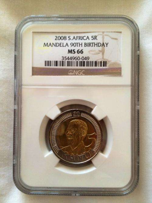 *** MS 66 *** - NELSON MANDELA 90th BIRTHDAY R5 2008 - NGC GRADED - Popular Grade!!! @@@R1 Start ***
