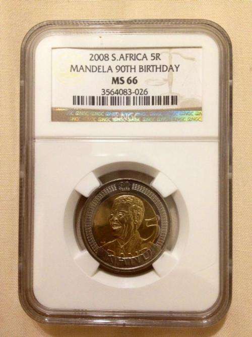 *** MS 66 *** - NELSON MANDELA 90th BIRTHDAY R5 2008 - NGC GRADED - Popular Grade!!! @@@RStart!!!