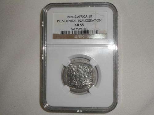 *** AU 55 *** Nelson Mandela 1994 Inauguration R5 - NGC Graded - Rare!!! Complete your Set! ***