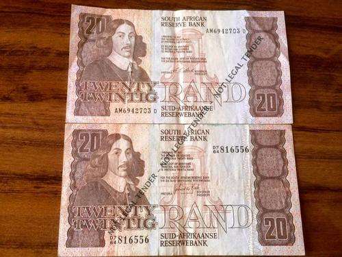 NOSTALGIC SOUTH AFRICAN REPUBLIC PERIOD NOTES! GERHARD DE KOCK x 1 and CL STALS x 1 R20 NOTES! #FSC