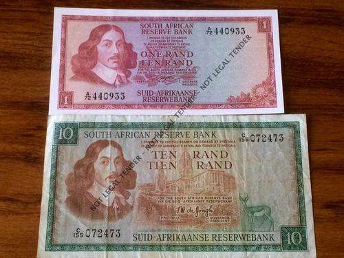 NOSTALGIC SOUTH AFRICAN REPUBLIC PERIOD NOTES! TW DE JONGH R10 NOTE x 1 & G RISSIK R1 NOTE x 1 #FSC