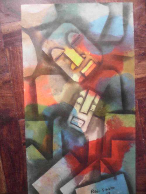 PETER SIBEKO OIL ON PAPER UNFRAMED
