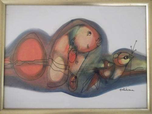 HARGREAVES NTUKWANAOIL AND INK ON PAPER FRAMED