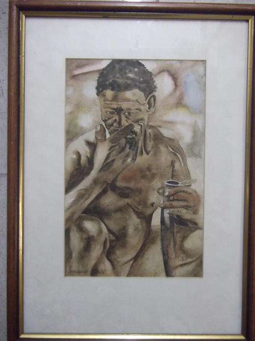 DUMISANI SIBISI WATERCOLOUR ON PAPER FRAMED.