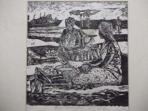 VUSI MASEKO LINOCUT ON PAPER FRAMED