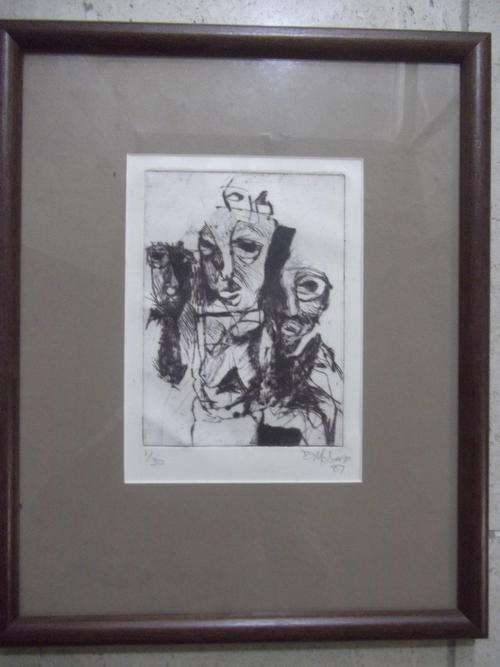 DUMISANI MABASO ETCHING ON PAPER FRAMED