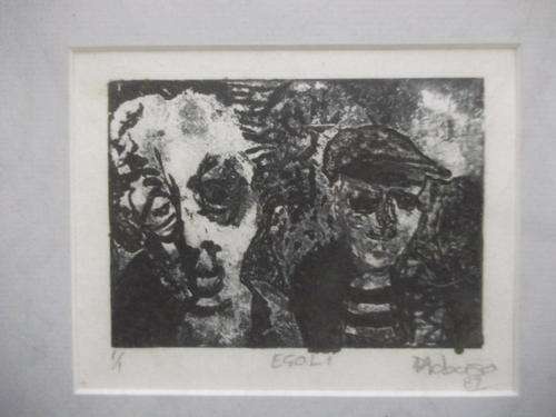 DUMISANI MABASO ETCHING ON PAPER FRAMED