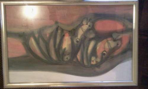 HARGREAVES NTUKWANA OIL AND INK ON PAPER FRAMED