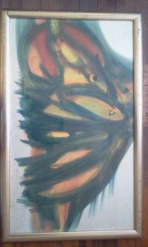 HARGREAVES NTUKWANA OIL AND INK ON PAPER FRAMED