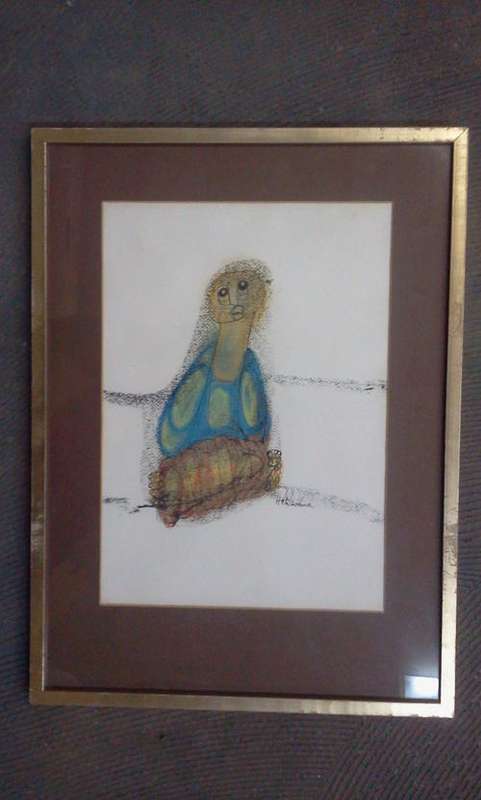 HARGREAVES NTUKWANA OIL AND INK ON PAPER FRAMED
